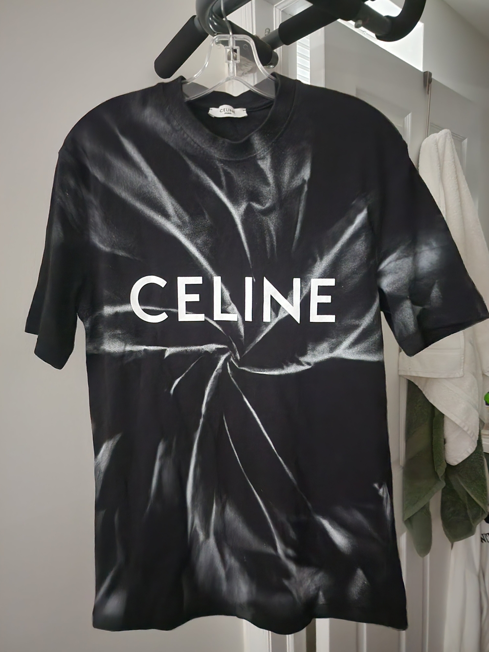 Celine Black T-Shirt with White Swirl Logo